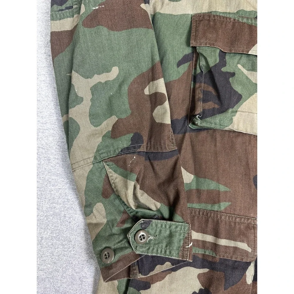 US‎ Navy Jacket Large Long Woodland Camo Field Coat Seabees Patches Military